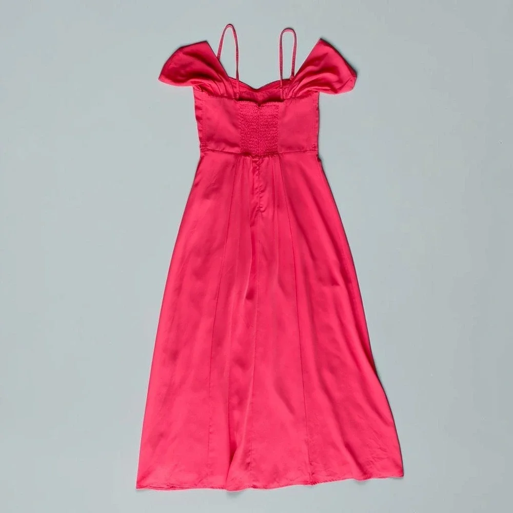 Abercrombie Camille Off Shoulder Corset Style Sweetheart Midi Dress Coral Sz S P